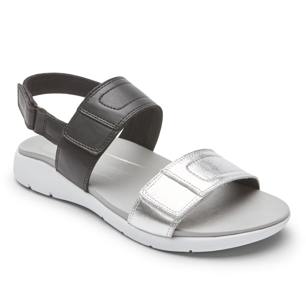 Rockport Sandals For Womens Black/Silver - Eileen 2-Band - CJ7602549